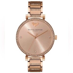 Olivia Burton T-Bar Carnation Gold-Tone Stainless Steel Bracelet Watch